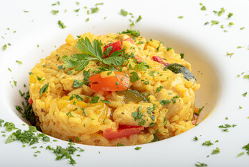 risotto, jedzenie, posiłek, ryz, dania, obiad, płyta, gotowanie, smażone, wieprzowina