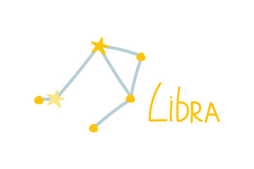 Constellation of Libra. Libra Zodiac Sign Vector illustration. Astrological sign. Symbol of equilibrium, balance, harmony. Zodiacal system part and ancient calendar. Mystic symbol, Western horoscope