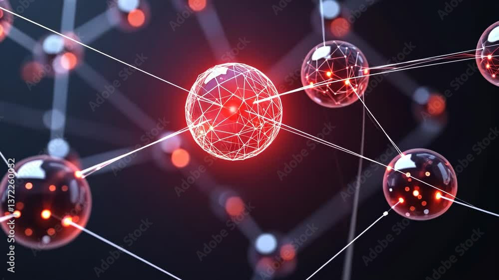 Poster connections among digital particles in a futuristic network displayed in vibrant colors and illumina