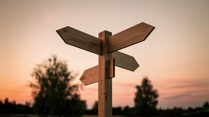 Wooden Arrow Signpost Against Gradient Sky, Symbolizing Direction and Simplicity