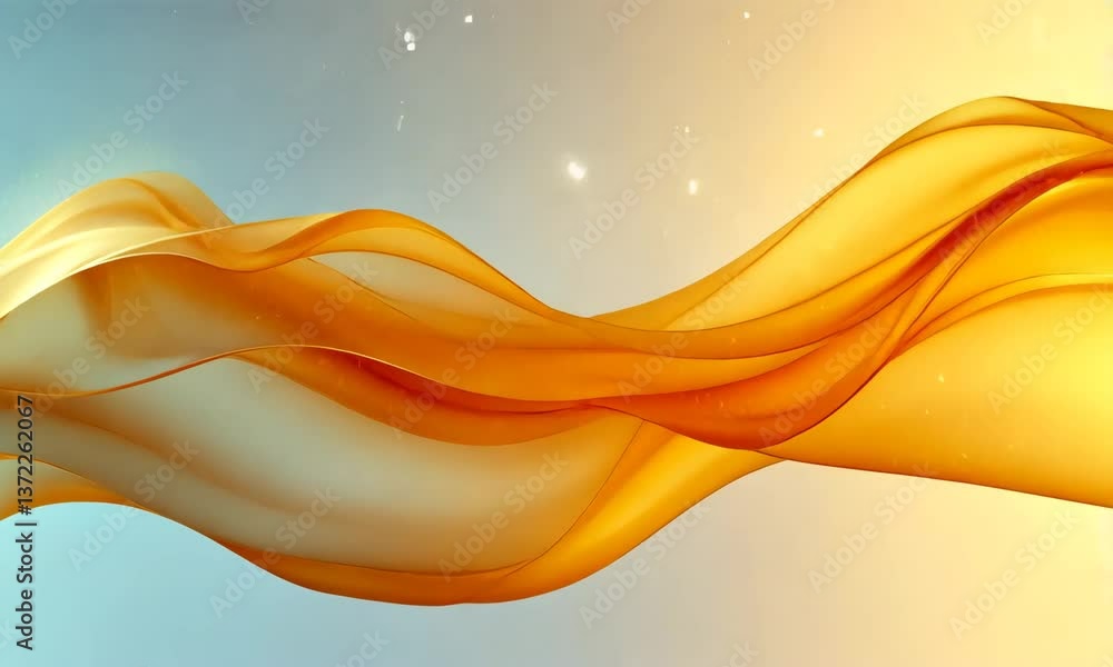 Poster elegant flowing fabric animation with golden shimmer and ethereal particles effect
