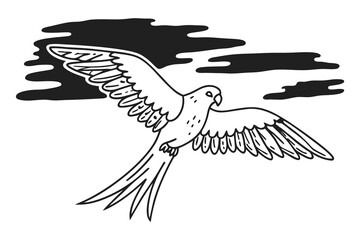 Black vector eagle silhouette in flight, wings spread