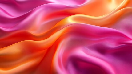 Fototapeta premium A vibrant abstract silk satin composition in hot pink and electric orange, blending seamlessly in fluid waves. The high-resolution fabric texture appears almost touchable.