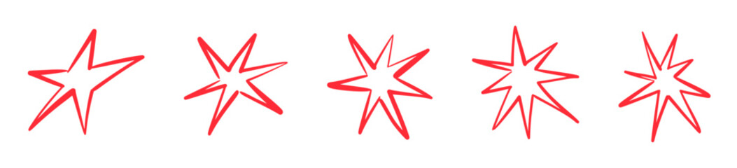 Obraz premium Abstract hand-drawn brush shapes with cute cartoon stars and playful scribbles. Colorful geometric doodle collage. Flat vector illustration isolated on white background.