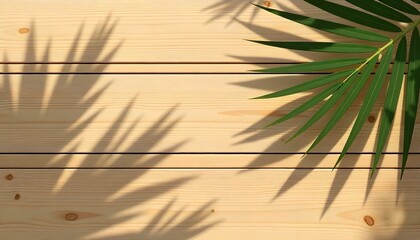 Obraz premium top view of soft brown table with high resolution texture and palm leafs shadows, summer table background with empty space for text or design, soft cozy sunny table backdrop, wooden texture seamless