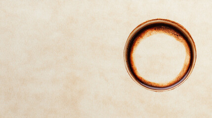 A close-up view of a coffee cup ring on a textured surface, creating an artistic design.