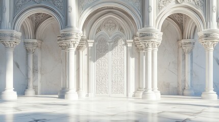 Ornate White Marble Colonnade,  Elegant Architectural Design, Interior