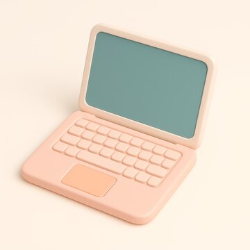 Soft, Friendly Pastel Laptop Icon in 3D Isometric Perspective
