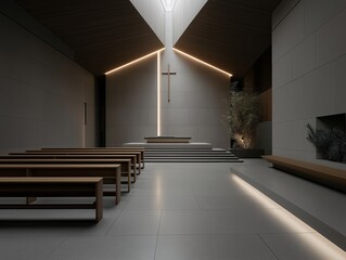 Minimalist design of a serene, contemporary place of worship.