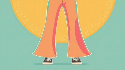 Colorful Retro Flared Pants and Sneakers with Bright Background Design