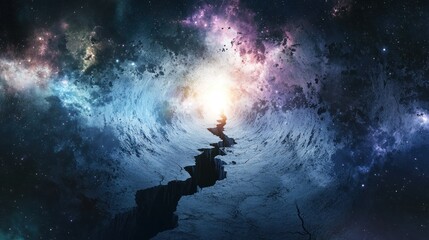 Fototapeta premium Cosmic Rift Tunnel, Nebula Pathway, Starry Night Sky
