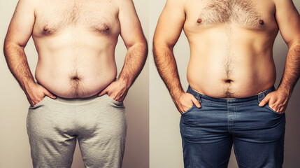 Transformative weight loss journey fitness studio before and after photos indoor close-up health and wellness concept