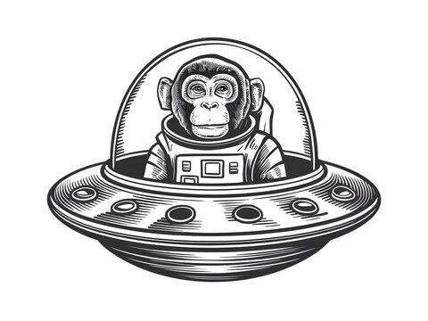 Astronaut Monkey in Space Vintage Style :  a monkey astronaut in a spaceship. This engaging illustration captures the spirit of exploration and space travel with a touch of lightheartedness.
