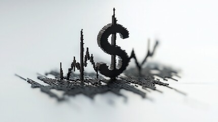 Abstract 3D Dollar Sign with Stock Market Graphs on White Background