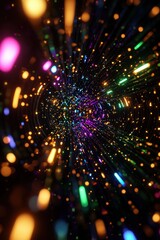 Naklejka premium Vibrant abstract light tunnel with colorful particles