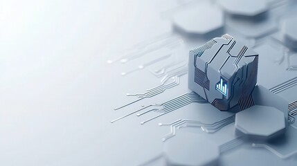 Futuristic Cube on Circuit Board with Digital Fingerprint Display