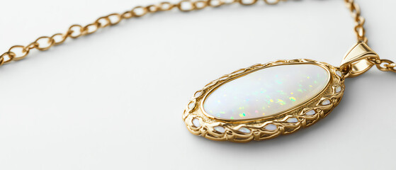 Elegant golden necklace with opal pendant.