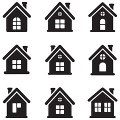 House Icon Set Silhouette Vector Black. with white background