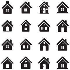 House Icon Set Silhouette Vector Black. with white background