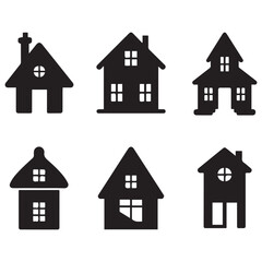 House Icon Set Silhouette Vector Black. with white background