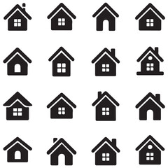 House Icon Set Silhouette Vector Black. with white background