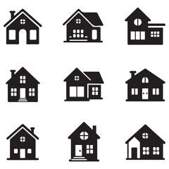 House Icon Set Silhouette Vector Black. with white background