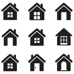 House Icon Set Silhouette Vector Black. with white background