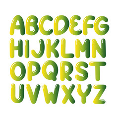 The use of gradients, highlights, and rounded shapes creates a sense of depth and playfulness. The consistent execution across all letters ensures a cohesive and professional look.

