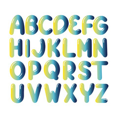 The use of gradients, highlights, and rounded shapes creates a sense of depth and playfulness. The consistent execution across all letters ensures a cohesive and professional look.

