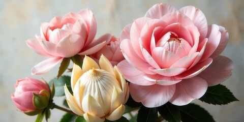 Obraz premium Delicate Pink and Cream Blooms in Soft Focus A Close-Up Study of Floral Elegance