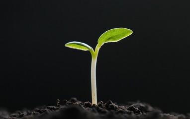 Small Green Sprout Emerging From Dark Soil