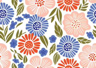 Seamless Abstract flower art  pattern, doodle, fabric, fashion textile , hand-drawn feathers in earthy tones for bohemian skirts, shawls, and maxi dresses.