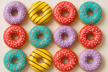 Fototapeta premium Colorful Donut Delight – A Vibrant Sweet Indulgence