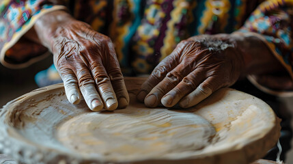 A close-up of hands performing a traditional craft or preparing a cultural dish.

