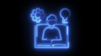 Glowing neon skill icon isolated on black background. HD Video motion graphic animation