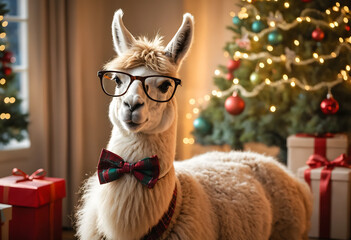 Cute Llama Dressed for Christmas Celebration
