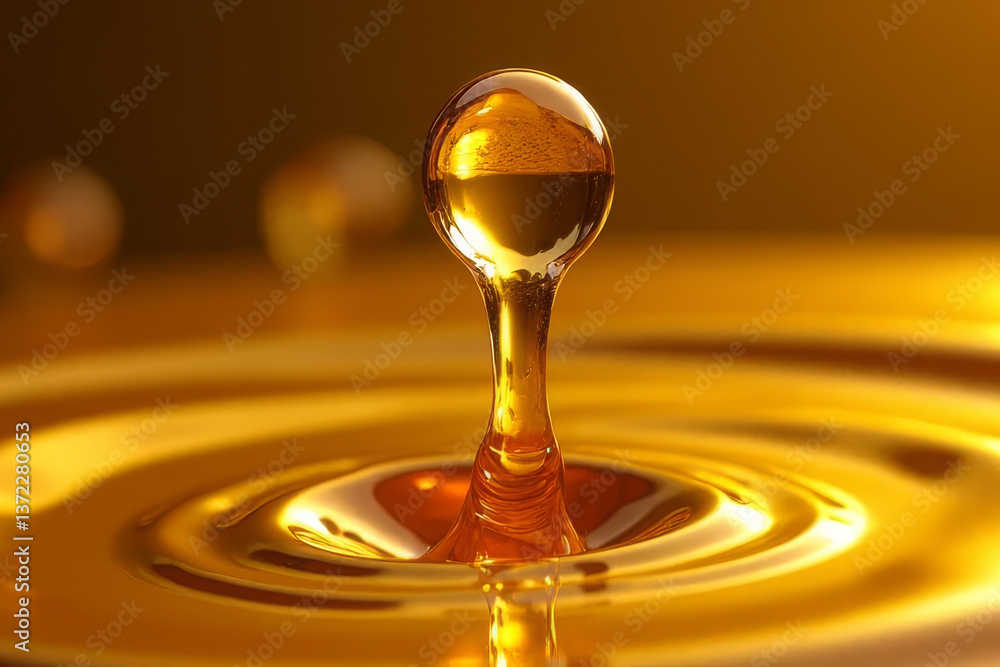 Poster the image shows a drop of honey falling into a pool of water