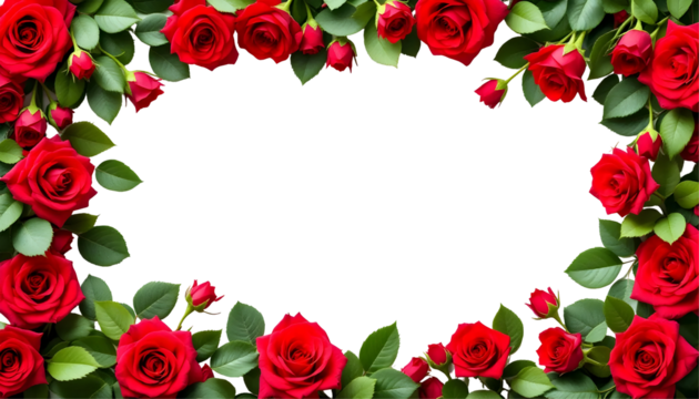 Red Rose Floral Border Frame with Transparent Background