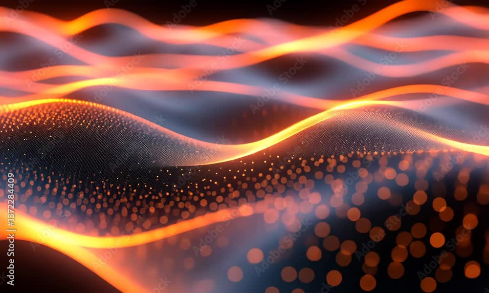 Poster abstract orange particle wave background animation for scientific presentation