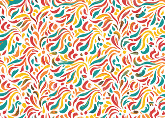 Seamless Abstract flower art  pattern, doodle, fabric, fashion textile , hand-drawn feathers in earthy tones for bohemian skirts, shawls, and maxi dresses.