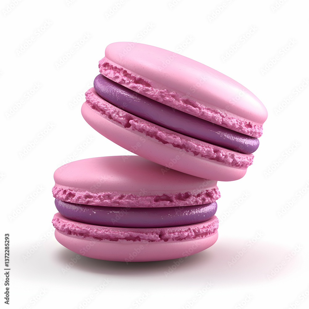Poster a pair of pink macarons, 3d rendering with a white background and no shadow