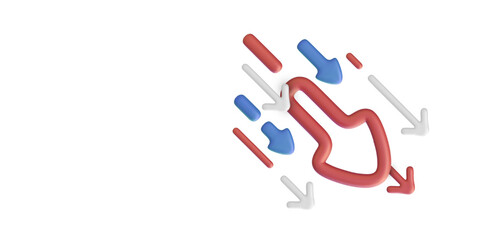 Colored arrows in 3d realistic style flying down isolated on light background. Vector illustration