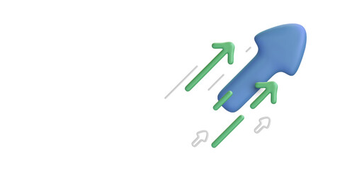 Colored arrows in 3d realistic style flying upwards isolated on light background. Vector illustration