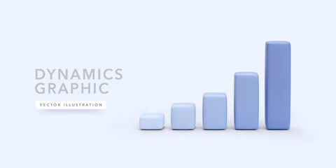 Blue 3d realistic bar chart with shadow isolated on light background. Vector illustration