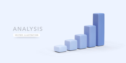 Fototapeta premium Blue 3d realistic bar chart with shadow isolated on light background. Vector illustration