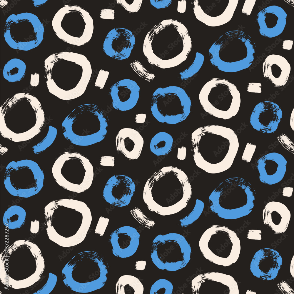 Poster circle brush stroke seamless pattern. polka dots endless background. paint tribal decor repeat cover