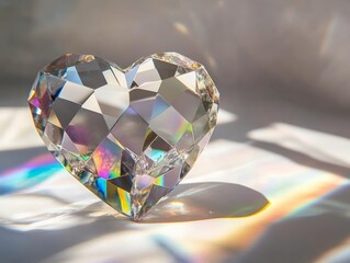 White background,Heart-shaped crystal,heart shape natural diamond,rainbow, portrait, bright lighting, icon, 8k 