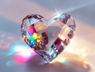 White background,Heart-shaped crystal,heart shape natural diamond,rainbow, portrait, bright lighting, icon, 8k 