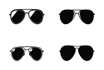 A set of four classic aviator sunglasses vector silhouette designs. Simple collection. Isolated bundle on white background.