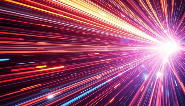 Abstract light streaks simulating warp speed, fiber optic strands, particles zooming through space, science fiction, universe